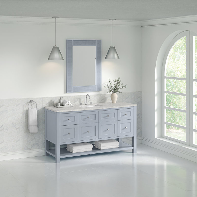 Breckenridge 60"W Single Vanity W/ Freepower Wireless Charger, Serenity Blue, Eternal Jasmine Pearl