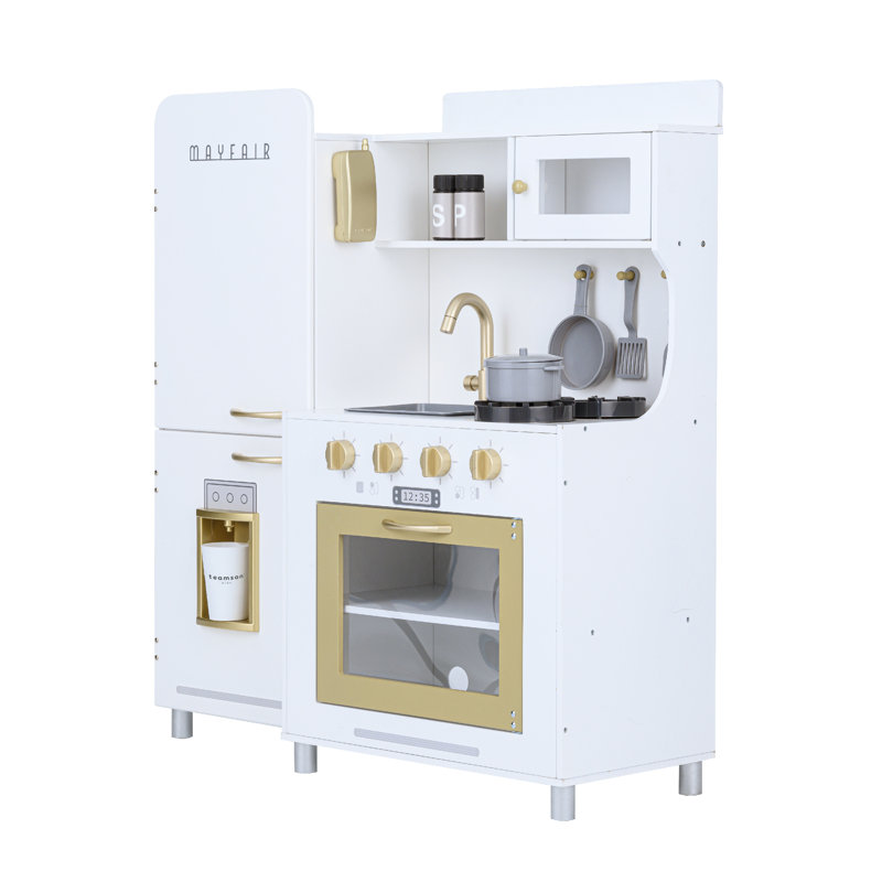 Teamson Kids Little Chef Mayfair Retro Wooden Pretend Play Kitchen with Light, Sound & Accessories, White