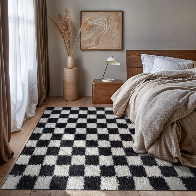 Block Pattern Shag Rug – Anthracite Dark Gray – Medium Pile, Durable & Easy To Maintain, Rectangle 7'10" x 10'