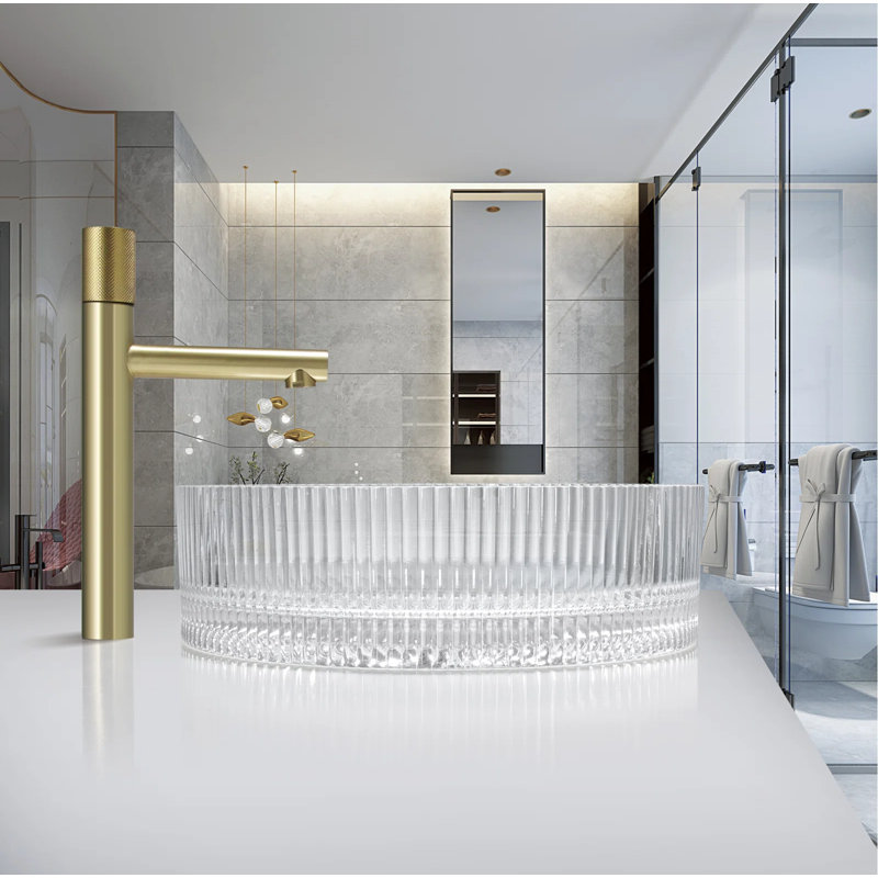 Lavabo de salle de bain vasque circulaire en verre 14 po Timeless, Transparent