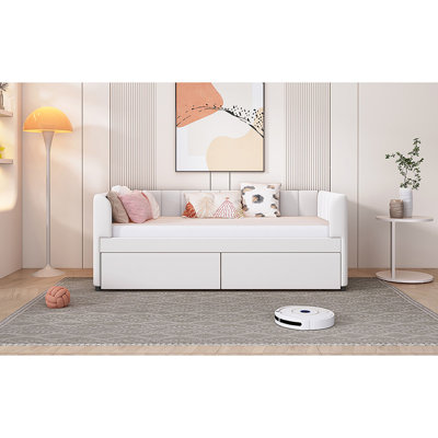Upholstered Daybed With Ergonomic Design Backrest And 2 Drawers