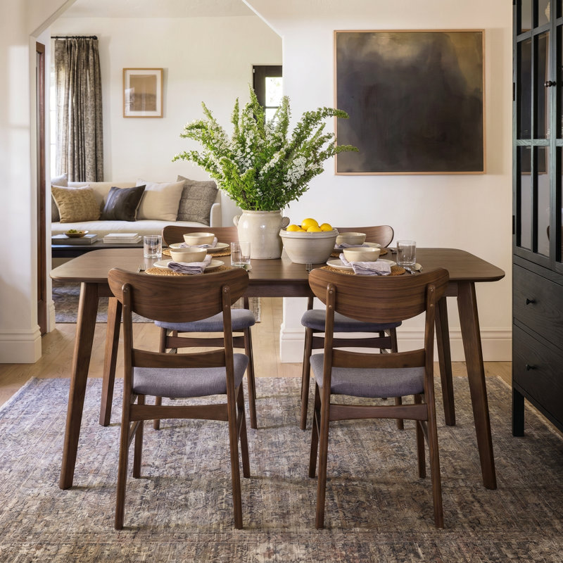 Armgart 4 - Person Four Leg Dining Set, Natural Walnut/Dark Gray