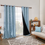 100% Blackout Curtains, Double Layer Window Drapes with Flower Pattern (Set of 2)