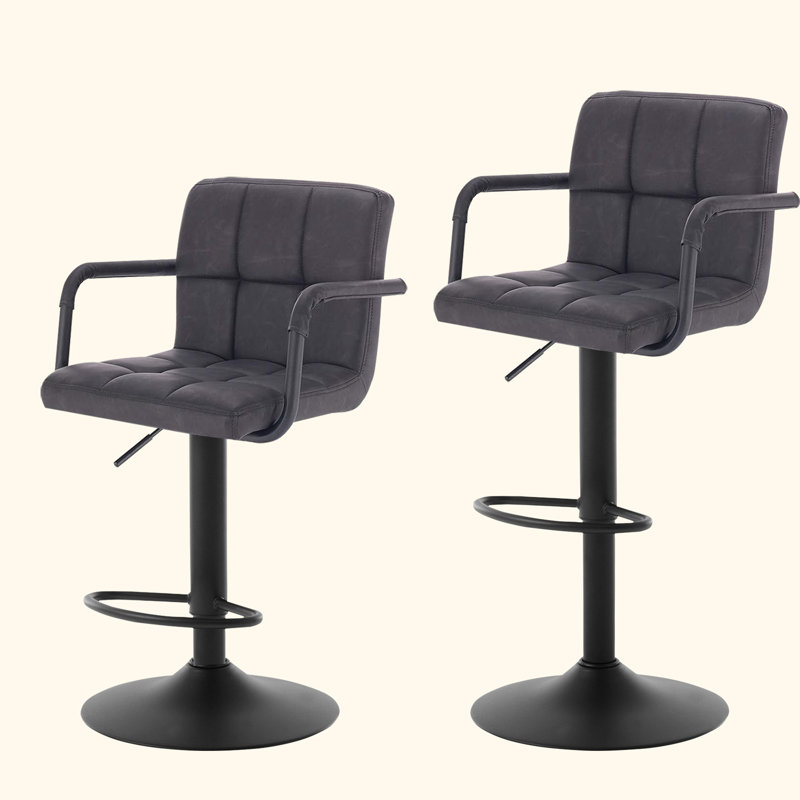 Aisleyne Swivel Upholstered Adjustable Height Counter Stool with Metal Frame, Anthracite