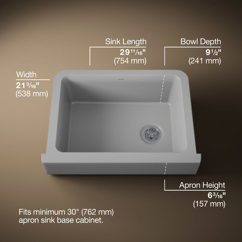 Cairn 29-3/4 In. Undermount Single-Bowl Farmhouse Kitchen Sink With Short Apron, Matte Gray