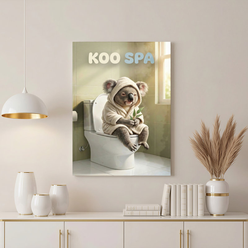 Koala en peignoir sur les toilettes - Toile tendue - Paquet de 1, H 30 po x l 20 po