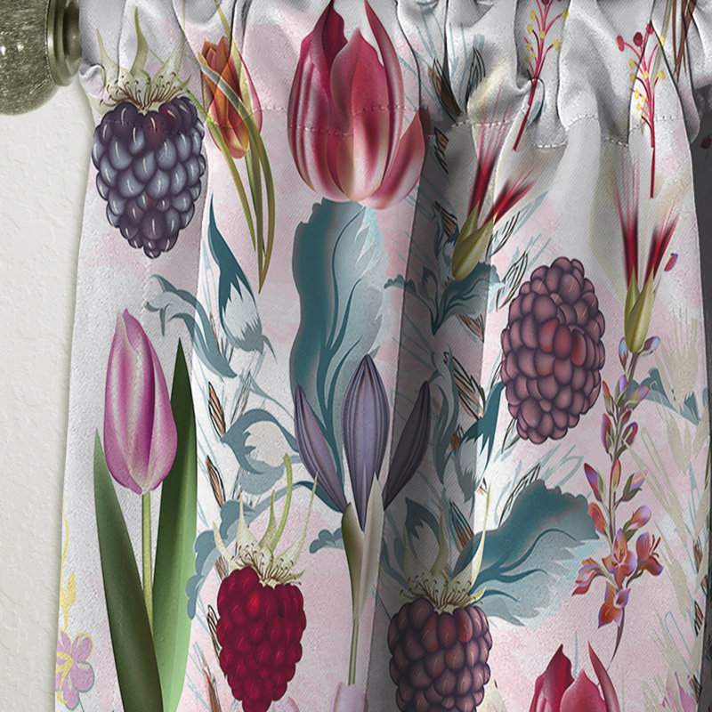 Magnifique motif floral avec fleurs printanières - panneau simple de rideau occultant, L 52 po x L 108 po