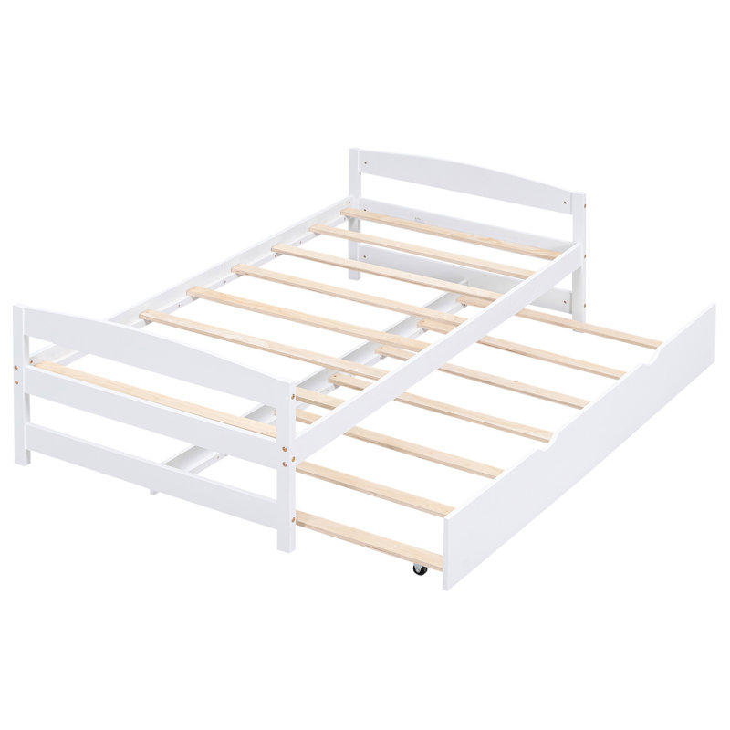 Lit plateforme simple avec lit gigogne, blanc - Mobilier de chambre à coucher gigogne gigogne en bois massif