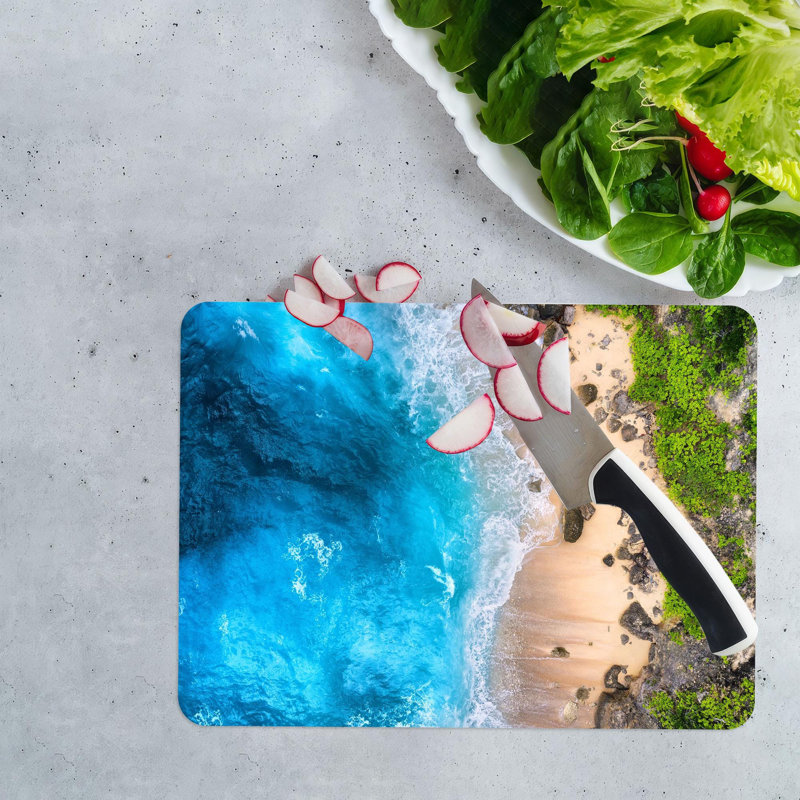 Planche de service de plage en verre à imprimé plage idéale pour la pendaison de crémaillère ou le cadeau de la fête des Mères