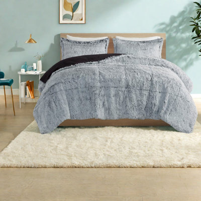 Ensemble de literie à poils longs moelleux, édredon en polyester douillet, essentiel pour chambre à coucher moderne