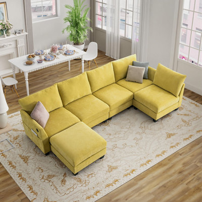 Canapé modulaire en forme de U de 124 pouces de large avec repose-pieds et ports USB
