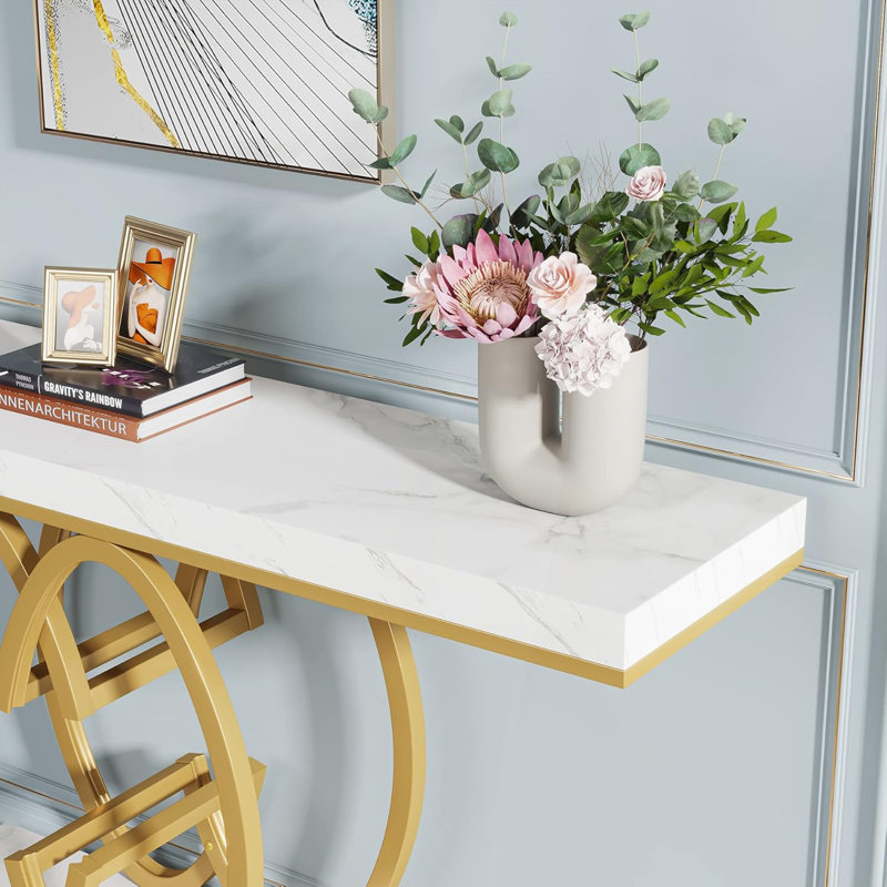55" Long Faux Marble Console Table