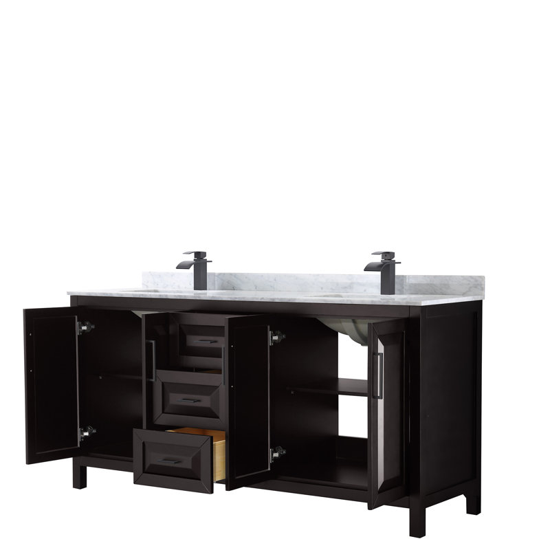 Daria 72'' W Double Vanity, Carrara Cultured Marble, Dark Espresso, Polished Chrome
