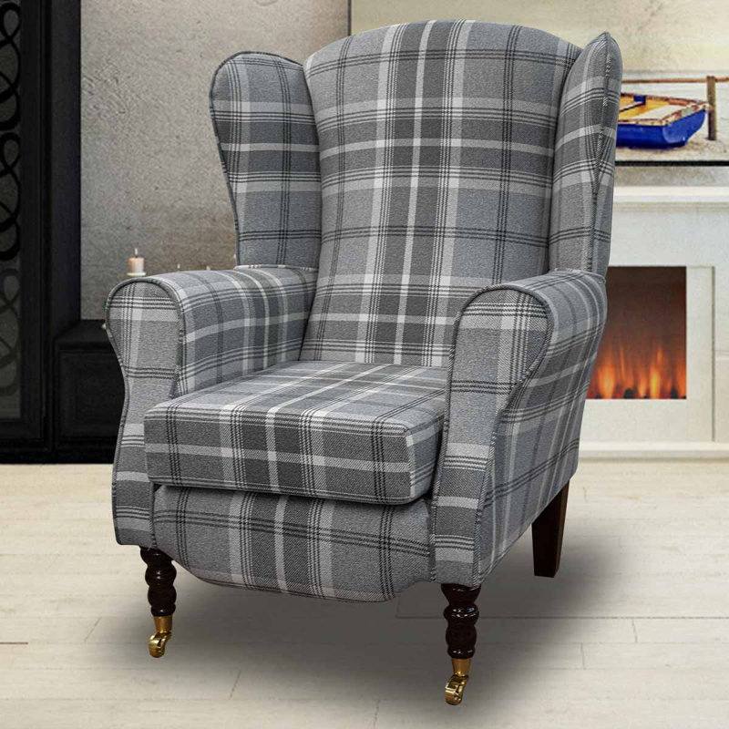 Grey Tartan Fireside Armchair, Grey