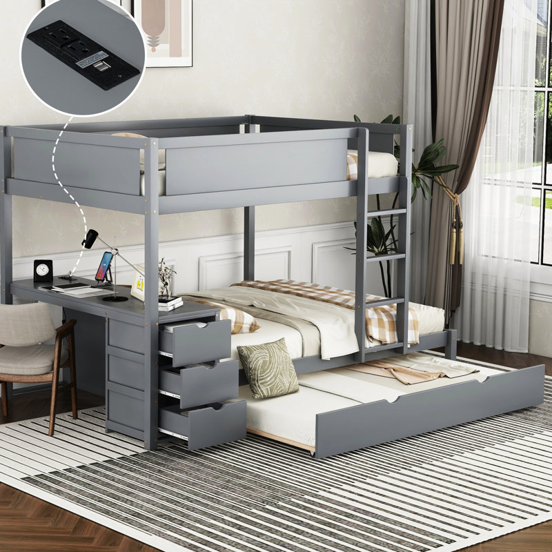 Lit superposé simple avec bureau, rangement, lit gigogne et gris pour un rangement stylisé - Space Efficient Living Solution
