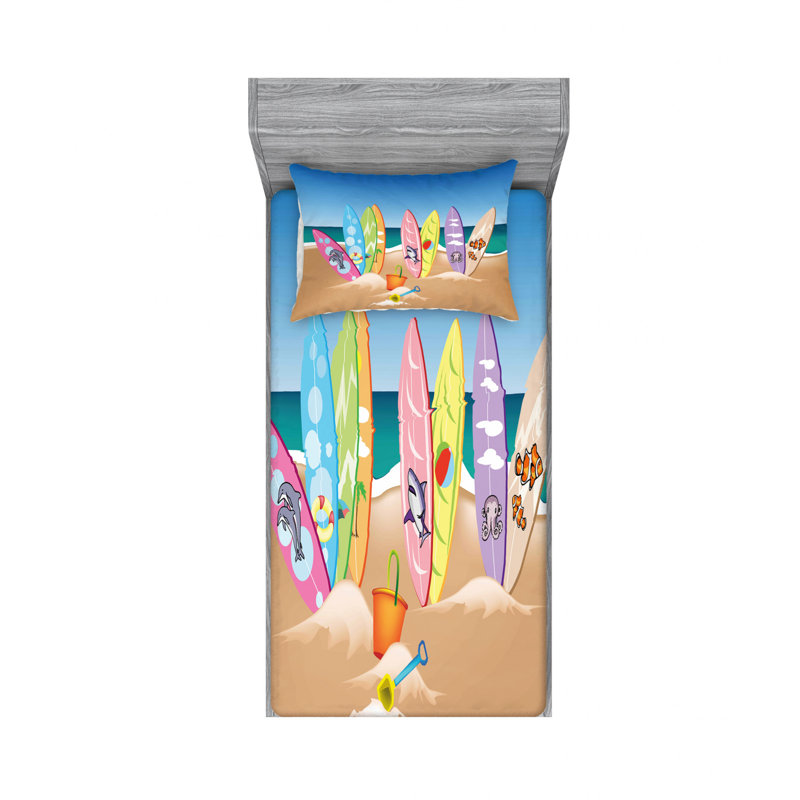 Illustration d'un ensemble de draps de planches de surf, Ensemble de draps pour lit simple avec drap-housse