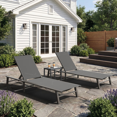 Outdoor Patio Aluminum Chaise Lounges With Adjustable Reclining Back (Set of 2)