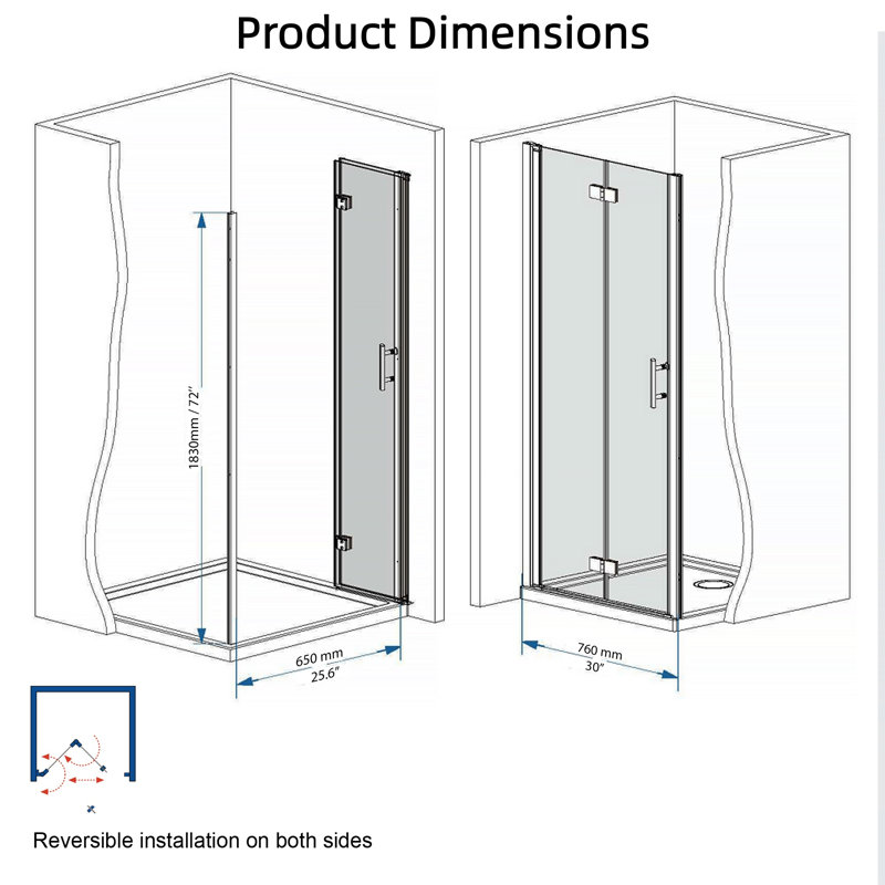 31-30-inch Chrome Aluminum Bifold Shower Door, Chrome