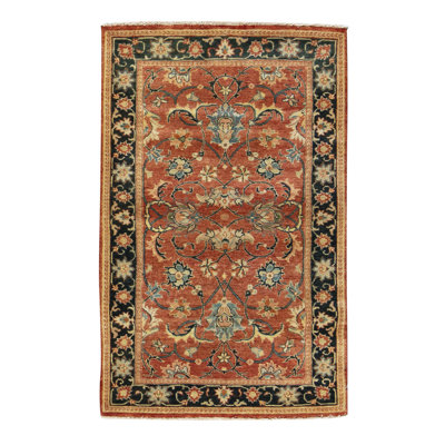 Indo Hand-Knotted High-Quality Orange/Black/Brown Area Rug