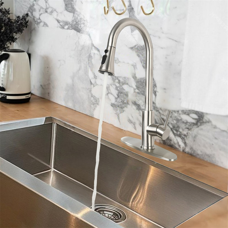 Robinet de cuisine rétractable en nickel brossé