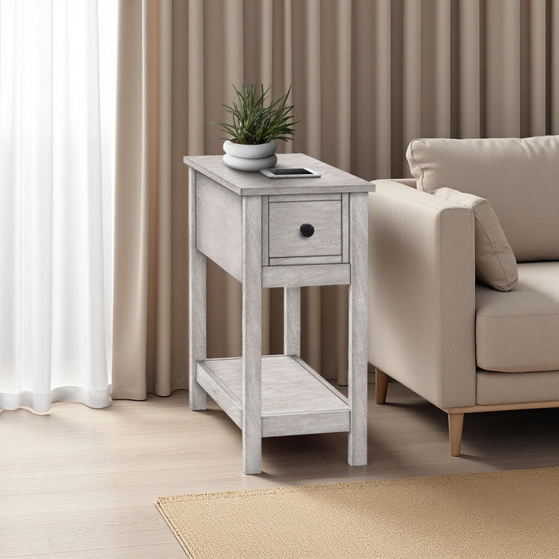 Table d'appoint, bout, table d'appoint, 2 niveaux, étroit, chambre à coucher, lampe, tiroir de rangement