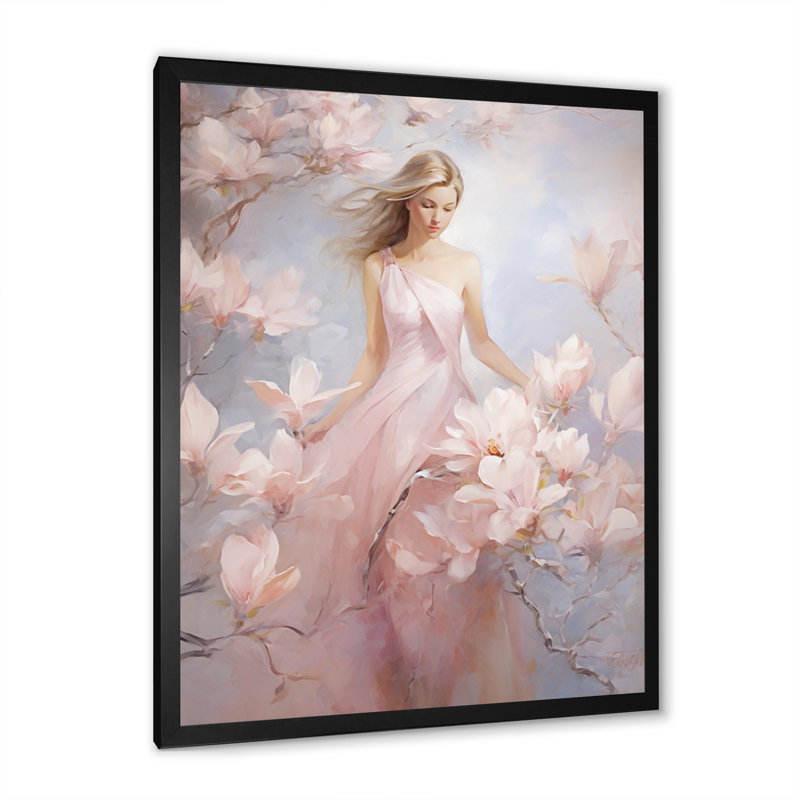 «White Pink Magnolias», impression romantique sur toile, H 20 po x l 12 po x P 1 po, Cadre photo noir