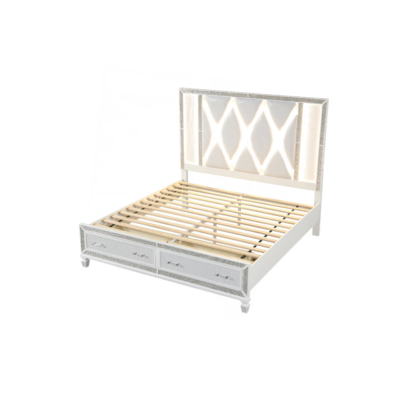 Lit de style traditionnel en bois, Blanc, Grand lit