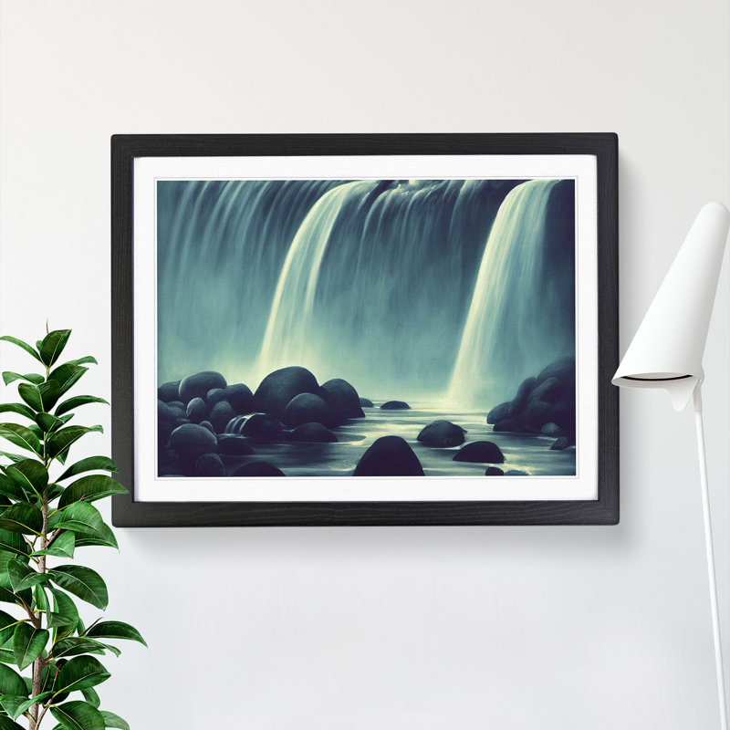 Illuminating Waterfall - Single Picture Frame Print, Black, 46cm H x 64cm W x 2cm D