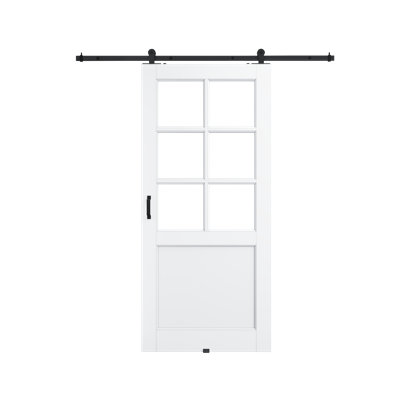36in.x 80in.6 Lite Clear Glass White Door Slab Prefinished Surface With All Barn Door Hardware Kit