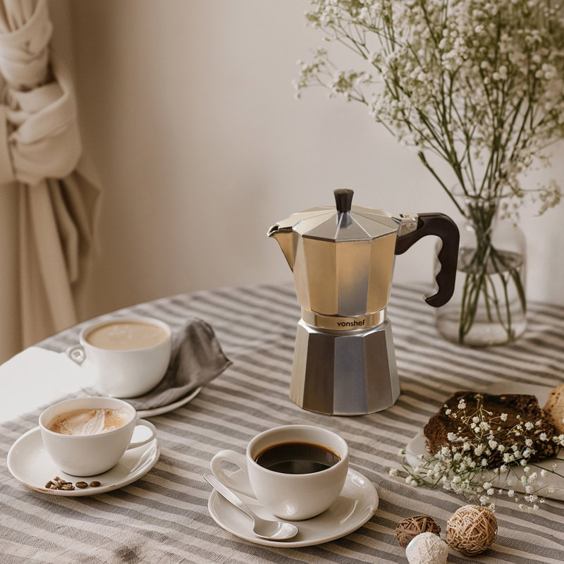 VonShef Stovetop Espresso Maker, 0.3 L, Silver