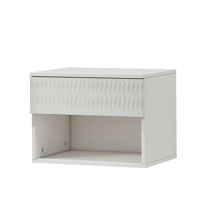 set of 2 nightstand with Stylish Wall-Mounted Cabinet - Dustproof Drawer + Open Area, 3-Stage Rails, Carved Design, Anti-Wobble, DIY-Matchable, Multi-Scene