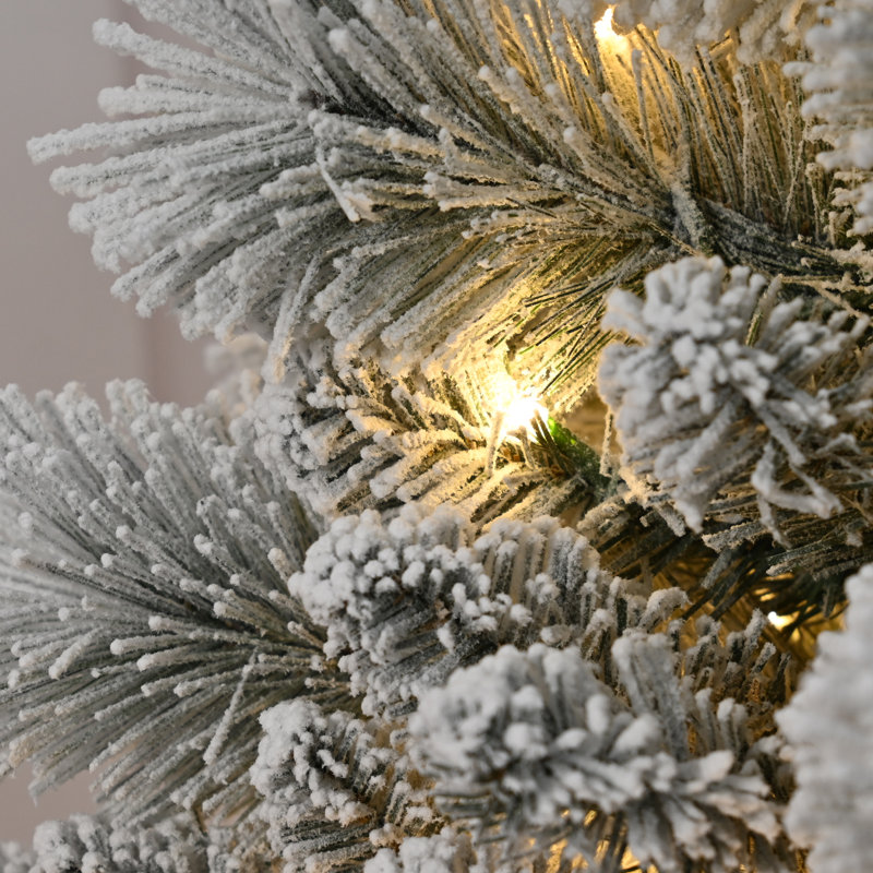  Arbre de Noël enneigé artificiel pré-éclairé avec branches en PVC, lumières, aiguilles de pin, décor des Fêtes, 9 pi