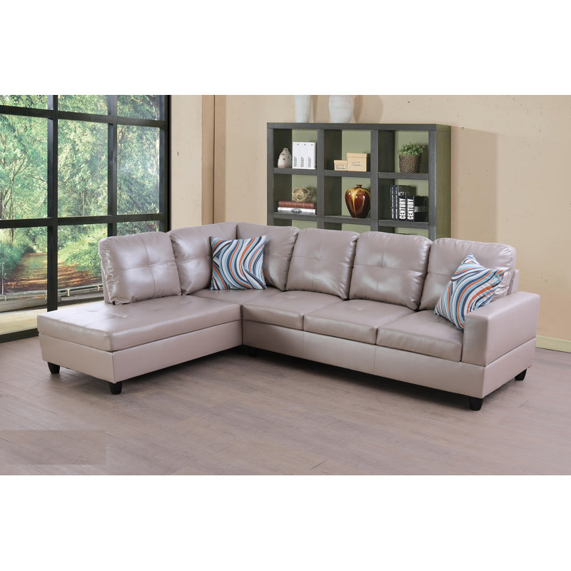 Canapé et méridienne en similicuir de 103,5 po de largeur Mavretta, Similicuir noir, Faisant face à la gauche