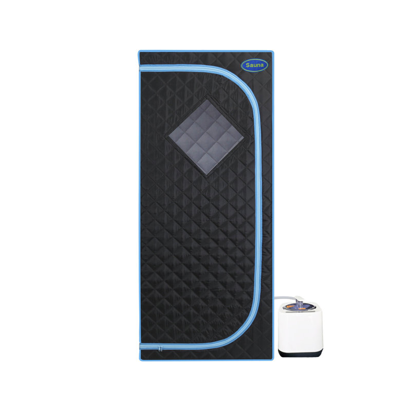 Full Size Portable Black Steam Sauna Tent–Personal Home Spa, With Steam Generator, Remote Control, Foldable Chair, Timer And PVC Pipe Connector Easy To Install.Fast Heating, With FCC Certification