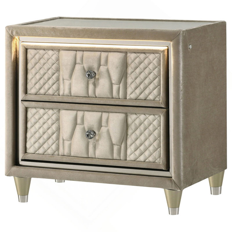 Ivory / Camel 2-drawer LED Nightstand with USB