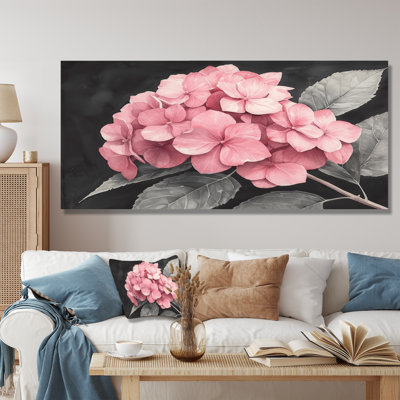 Hortensias avec une douce rose II - hydrangées, art mural