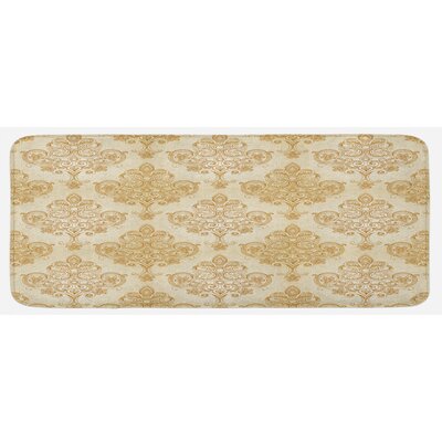 Vintage Baroque Pattern With Curved Flower Lines Rococo Style Ornate Artwork Cream Pale Brown Kitchen Mat -  East Urban Home, AF3BE64833EB40F7A7668F2751D7F9E5