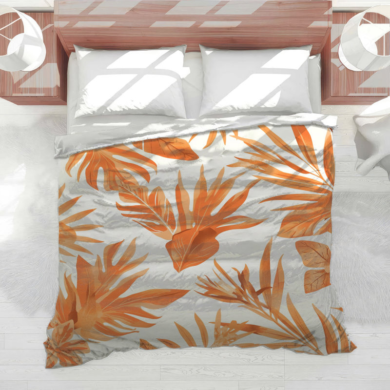 Édredon orange à feuilles tropicales, Twin