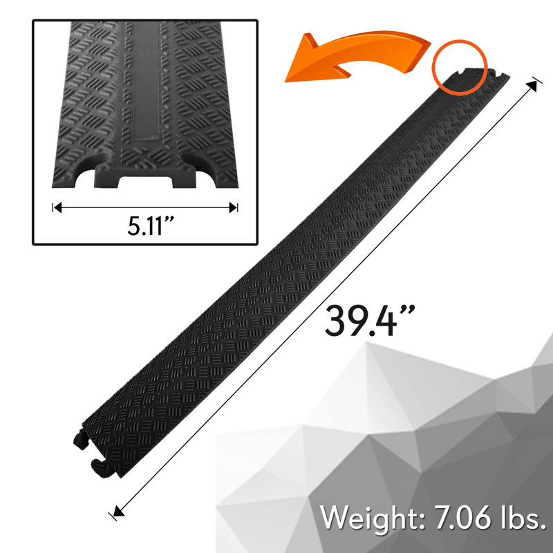 Heavy-Duty Black Thermoplastic Rubber Cable Protector Ramp