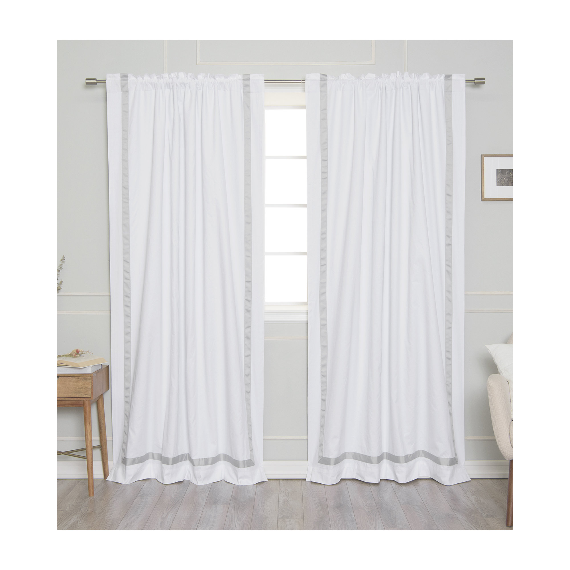 Nico Blackout Cotton Curtain, White/Gray