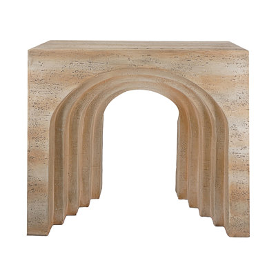 Modern Arched Sculptural Console Table, 32.3X14.2X29.9", Beige Faux Travertine Finish | Gift Idea