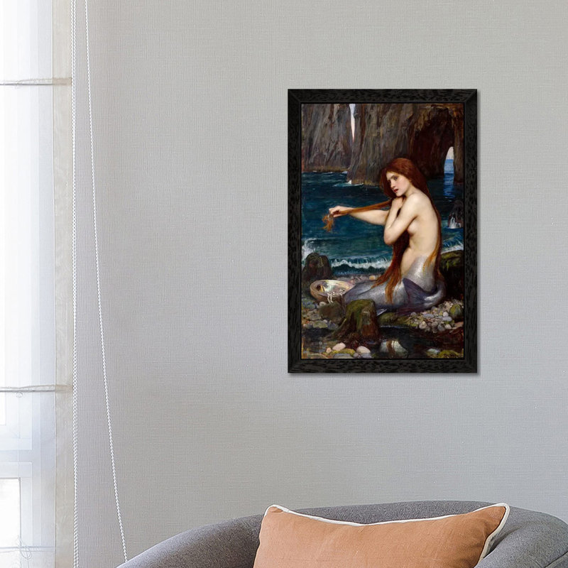 A Mermaid by John William Waterhouse - Print on Canvas, 101.6 cm H x 66.04 cm W, Black Framed
