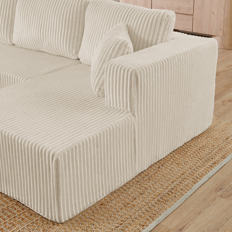 Canapé modulaire en velours côtelé 132 po, Beige Corduroy