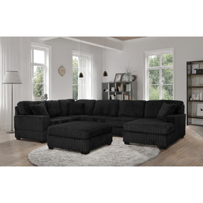 Canapé modulaire réversible en velours côtelé 4 pièces 142 po TITAN avec méridienne et repose-pieds