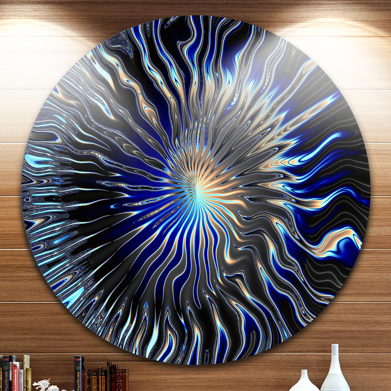 « blue rayons from the circle », impression sur métal, H 23 po x l 23 po x P 1 po