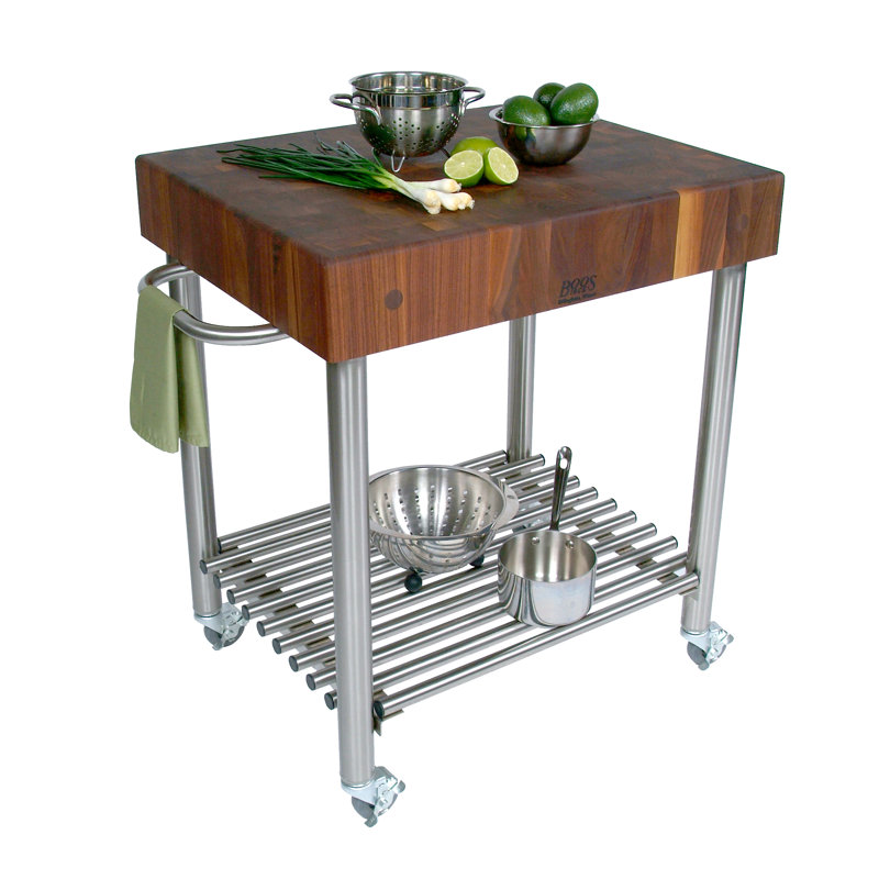 Effingham Classic Walnut Butcher Block Kitchen Cart with Storage
