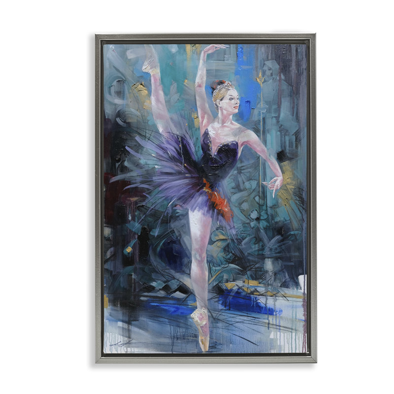 Danseuse de ballet vive sur cadre flottant bleu, design par Lucille Lee, Cadre flottant gris lustré, H 31 po x l 21 po