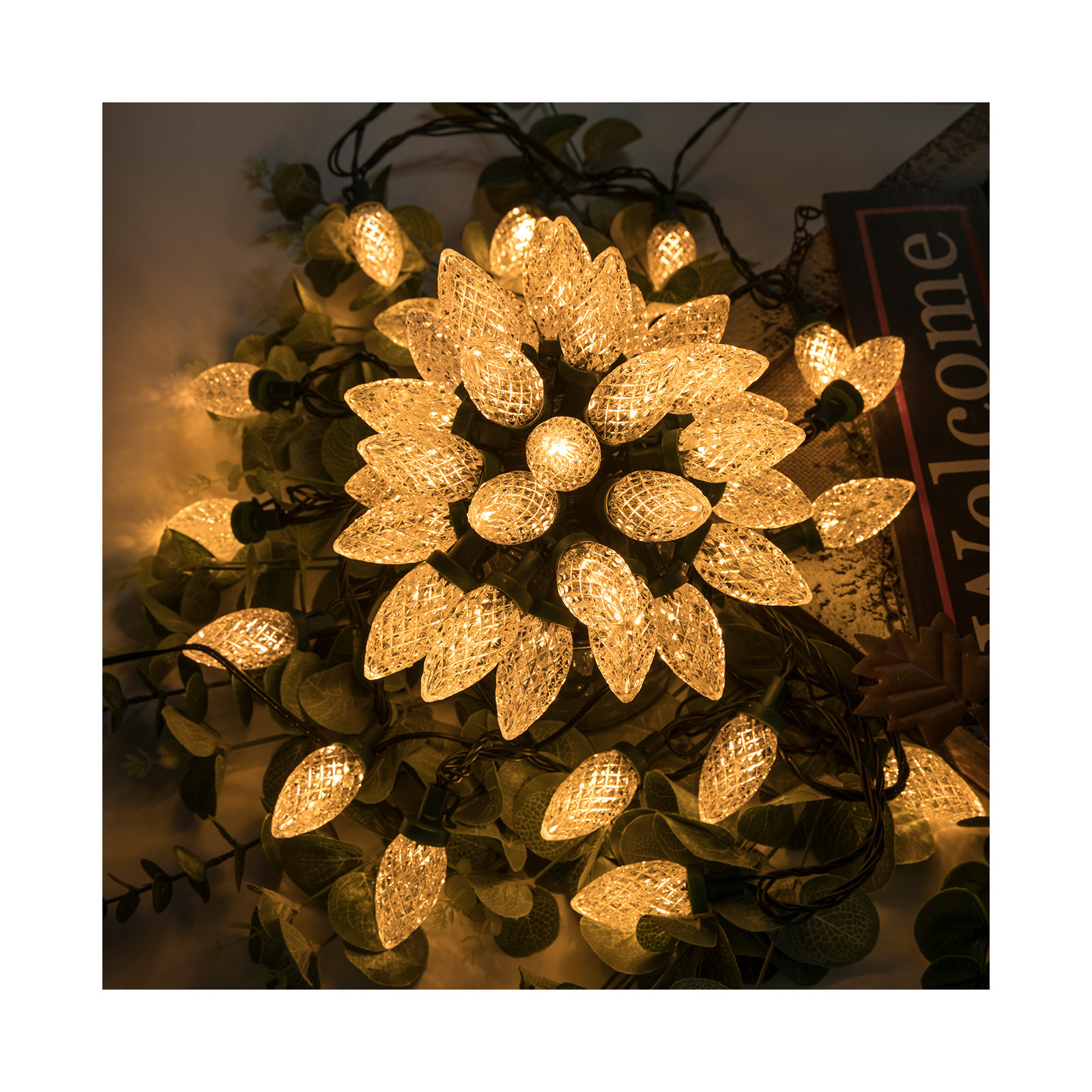 C9 LED Christmas String Lights, Warm White, 100