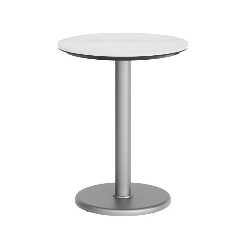 Plateau de table rond rond sans soudure toutes saisons avec base, H 29,5 po x L 23,5 po x l 23,5 po, Faux marbre blanc