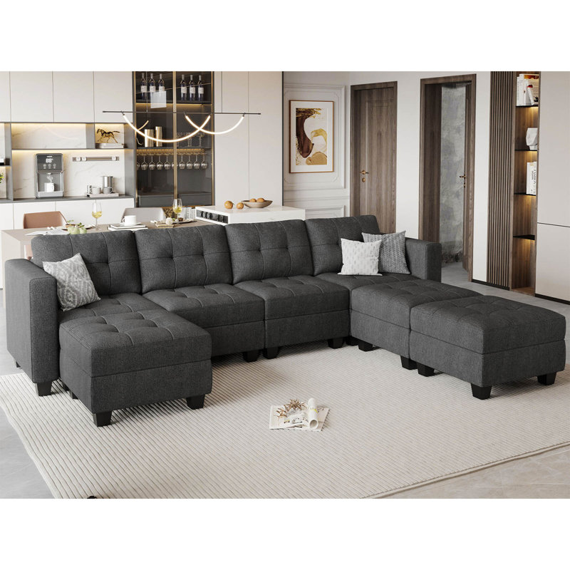 Ashbury Hunsicker 116.4" Wide U Shaped Sofa Storage Couch with Ottoman Chaise, Sectional Modular Sofa Livingroom Apartment Couch